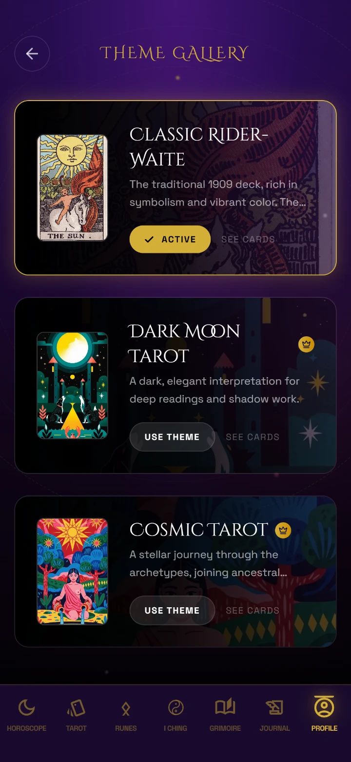 Tarot deck selection in Oraculum