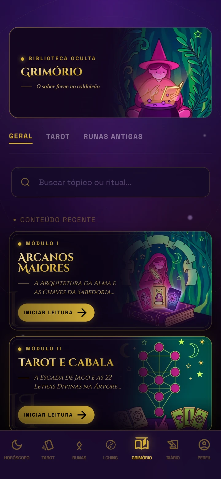 Estude as cartas no Grimório.